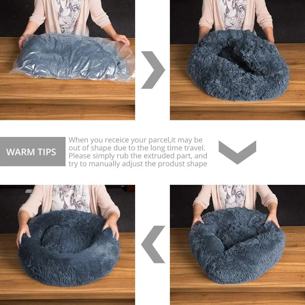 Round Plush Pet Bed - Large