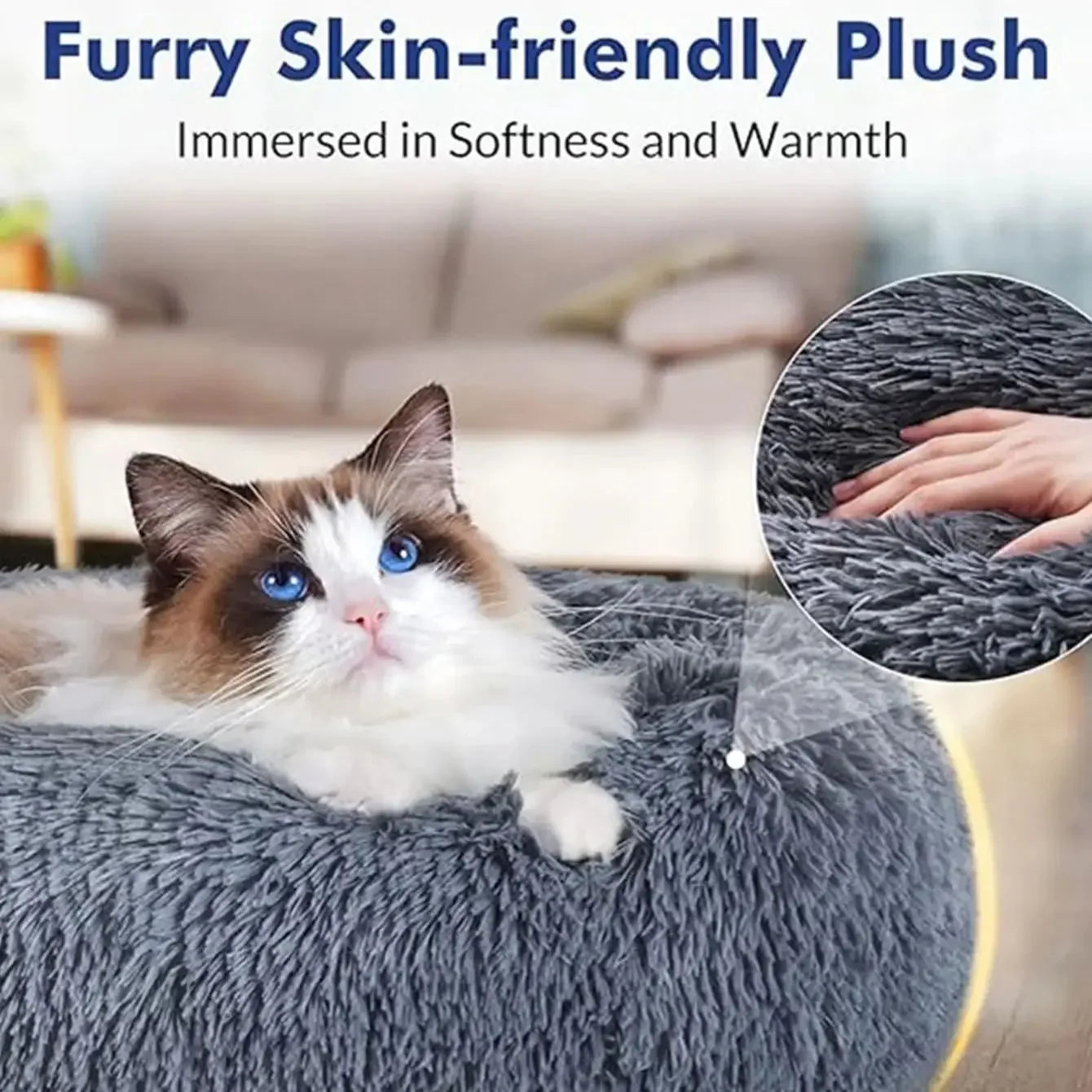 Round Plush Pet Bed - Large