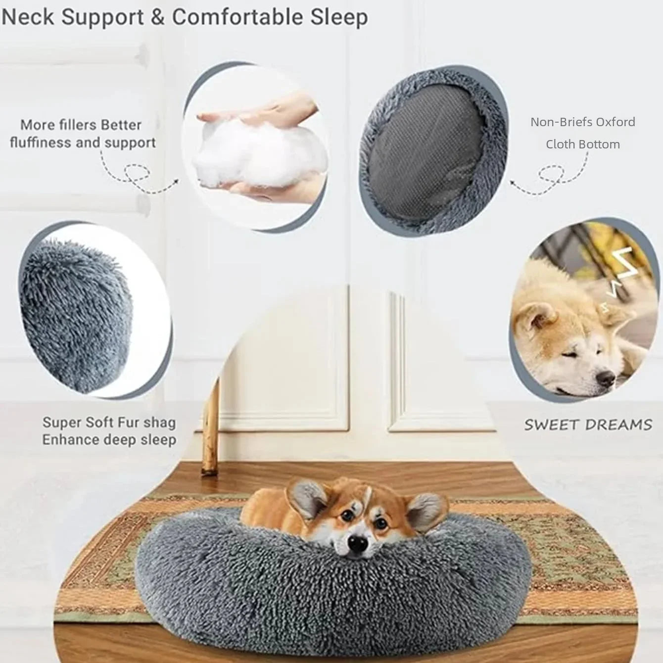 Round Plush Pet Bed - Large