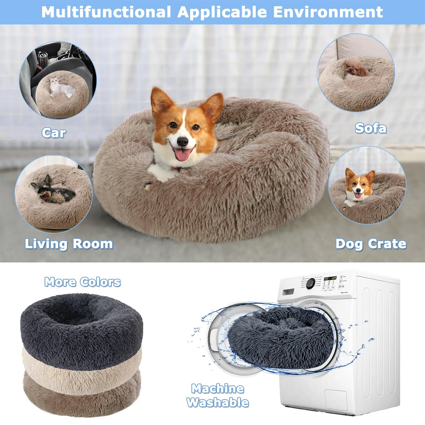 Round Plush Pet Bed - Large